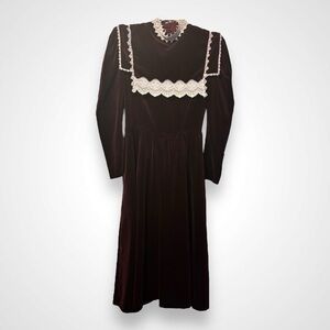 Gunne Sax Cherry Cola Velvet Dress 1980's Victorian Women's XS (0/2) Lace Zip